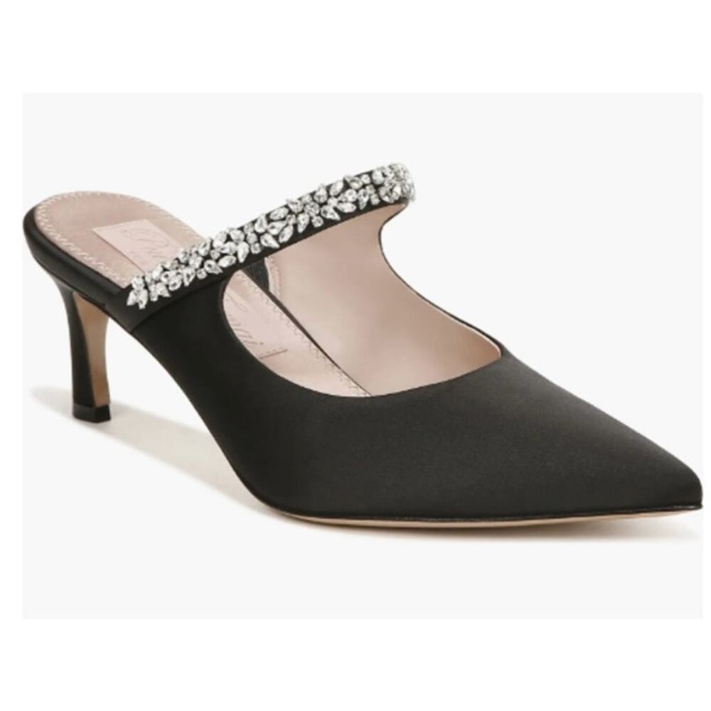 Elegant Black Satin Heels with Crystal Embellishments